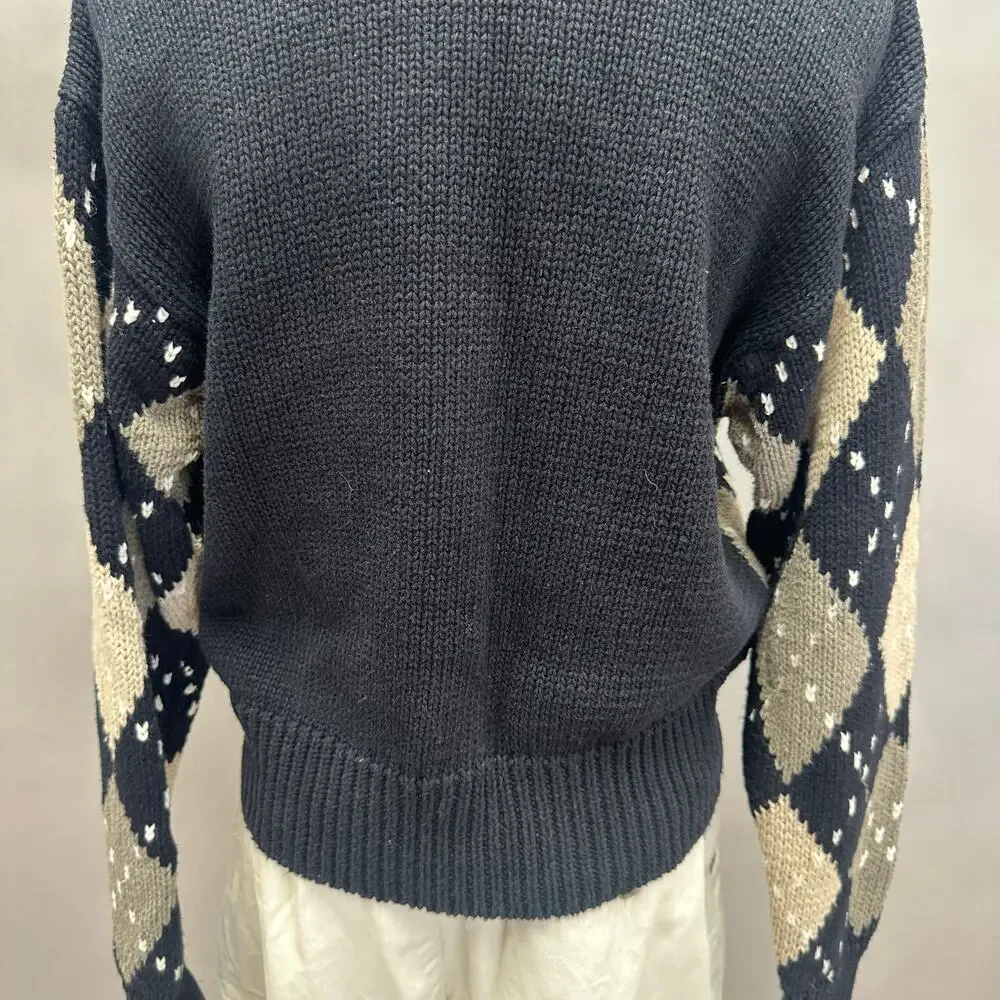 Vintage‎ Lizsport Argyle Sweater Women’s Small – Ramie Cotton Knit Oversized Fit